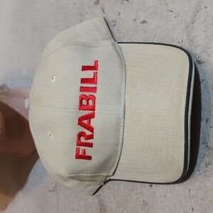 Frabill Mens Baseball Cap Hat Adjustable Beige Embroidered Red Logo Fishing